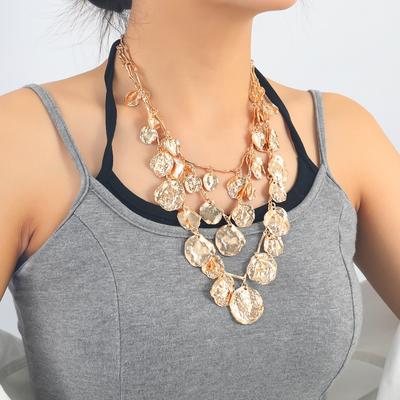 Women Vintage Multi Layer Pendant Stacked Geometric Circular Pendant Coin Necklace