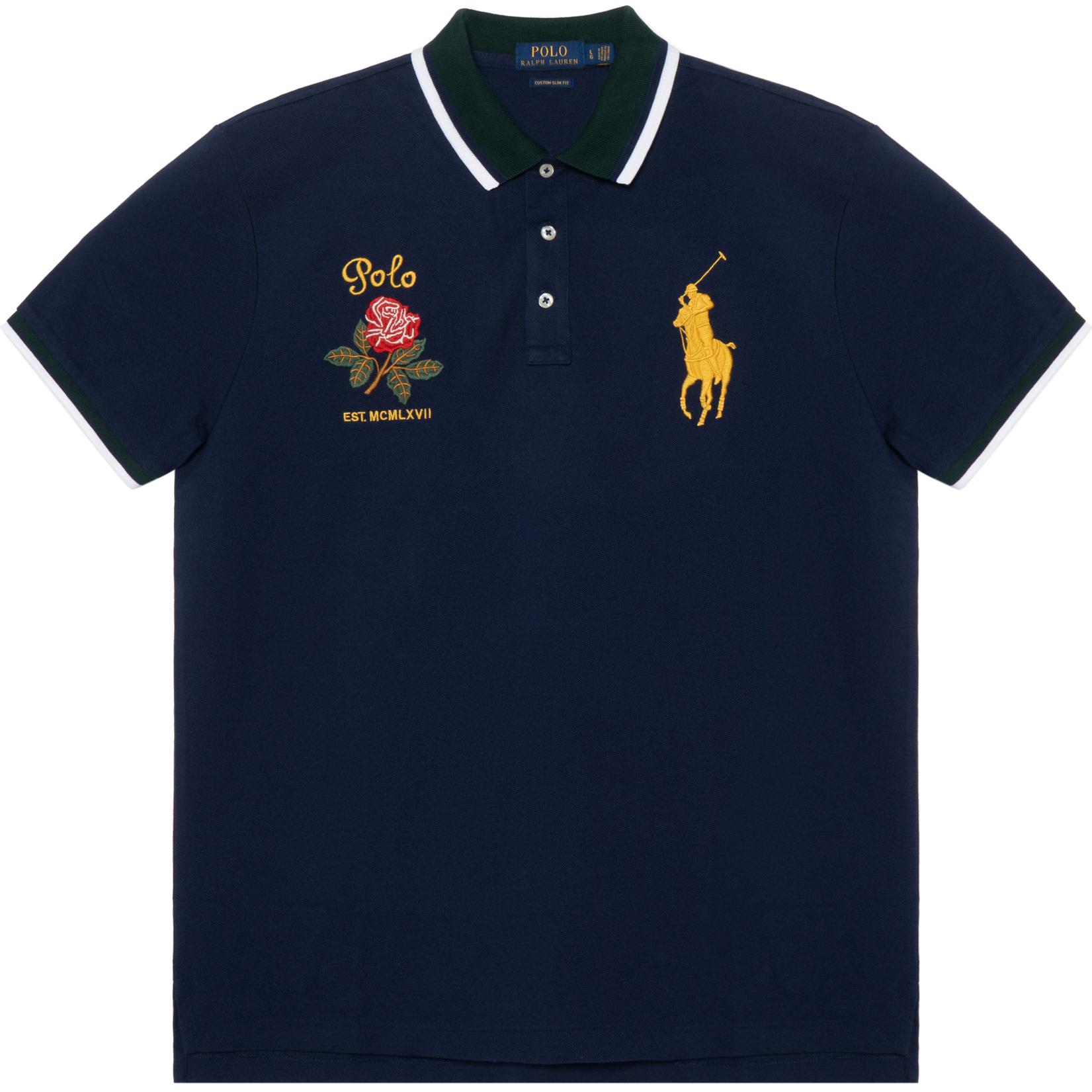 

Polo Ralph Lauren Полосатая контрастная отделка вышитый логотип короткий рукав рубашка поло мужские топы темно-синие 710784712-001 S
