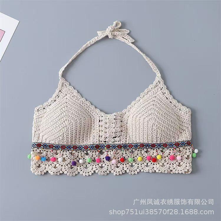 Be careful with the machine versatile vacation women's summer new suspender hollow crochet embroidery short vest women