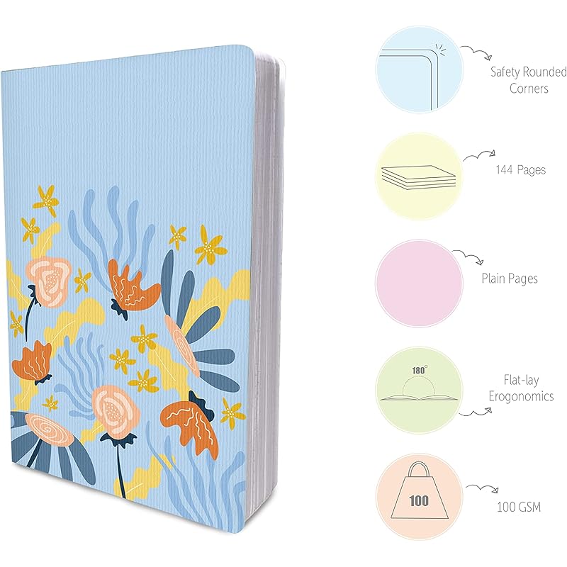 

Factor Notes Notebook: 100 Gsm Ivory Shade Paper Journal Diary, A5, 144 Pages (The Blue Blossom, Plain) A5 синій