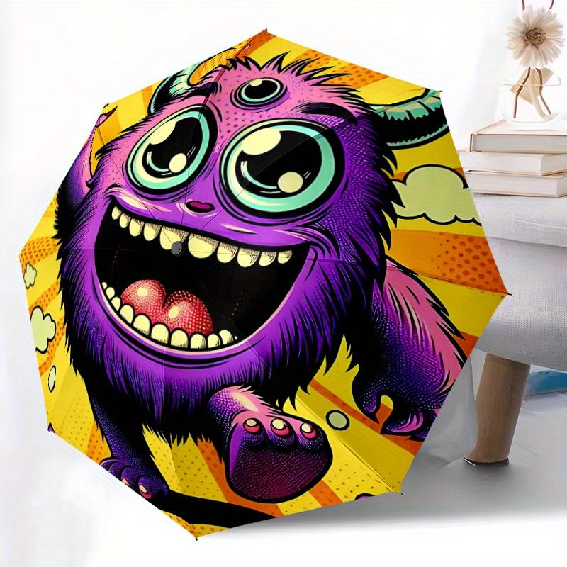 1pc Monster Fun Automatic Open/close Umbrella, 8-Rib Sturdy Structure, Portable Travel Umbrella, Parties, Everyday Use, Outdoor Accessory, A