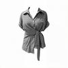Korean Lazy Black and White Plaid Short-sleeved Shirt Women's Summer Design Sense Strap Waist Pinch Thin Versatile Top