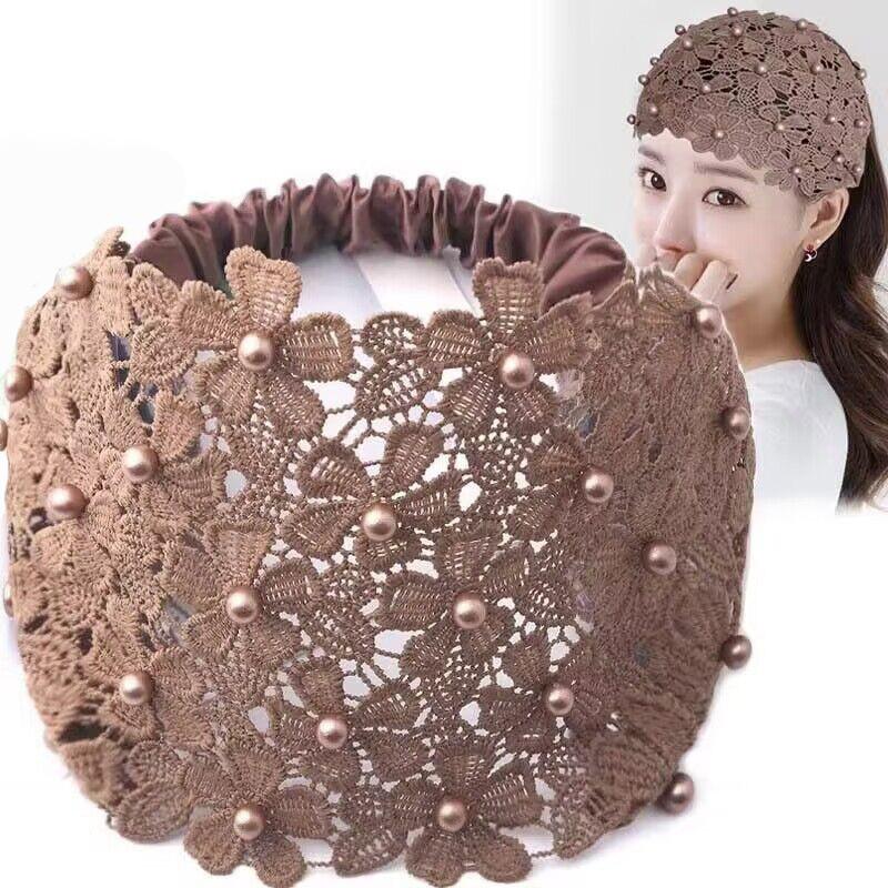 Breiter hohler Stirnband mit Perlen, Douyin-Promi-Stil, kaschiert graue Haare, vielseitige Kopfbedeckung/Kopftuch
