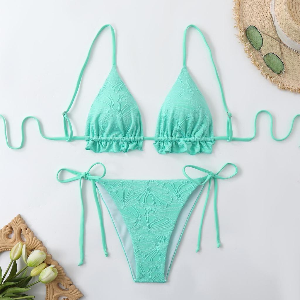 European & American Women's Sexy Solid Color Two-Piece Bikini Swimwear