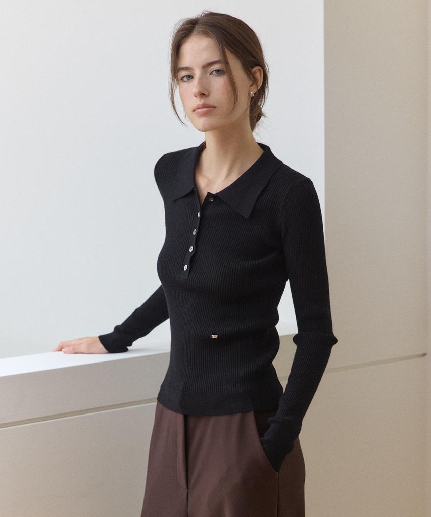 OURHOPE Washable Ribbed Collar Knit - Black