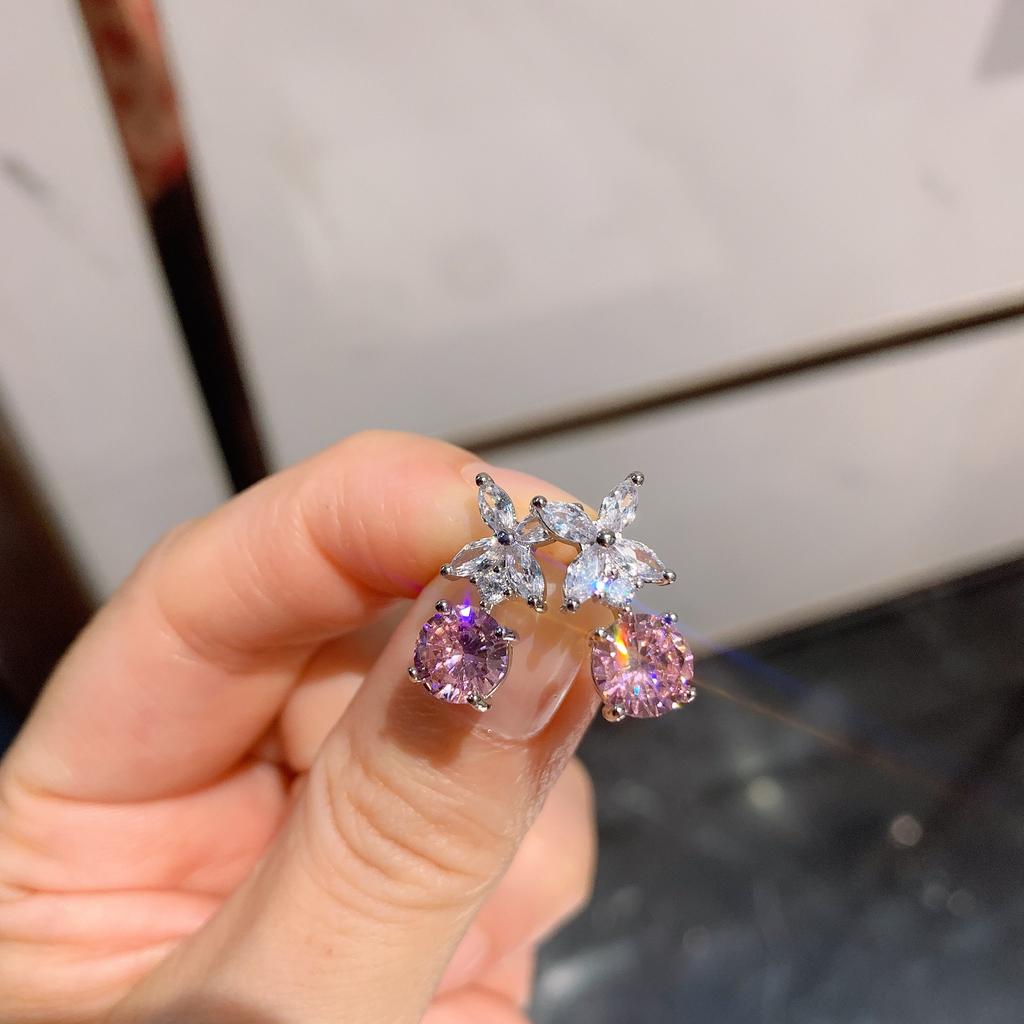 Jewelry Pop Necklace Vintage Color Treasure Simulation Pink Diamond Earrings Pendant Jewelry Set