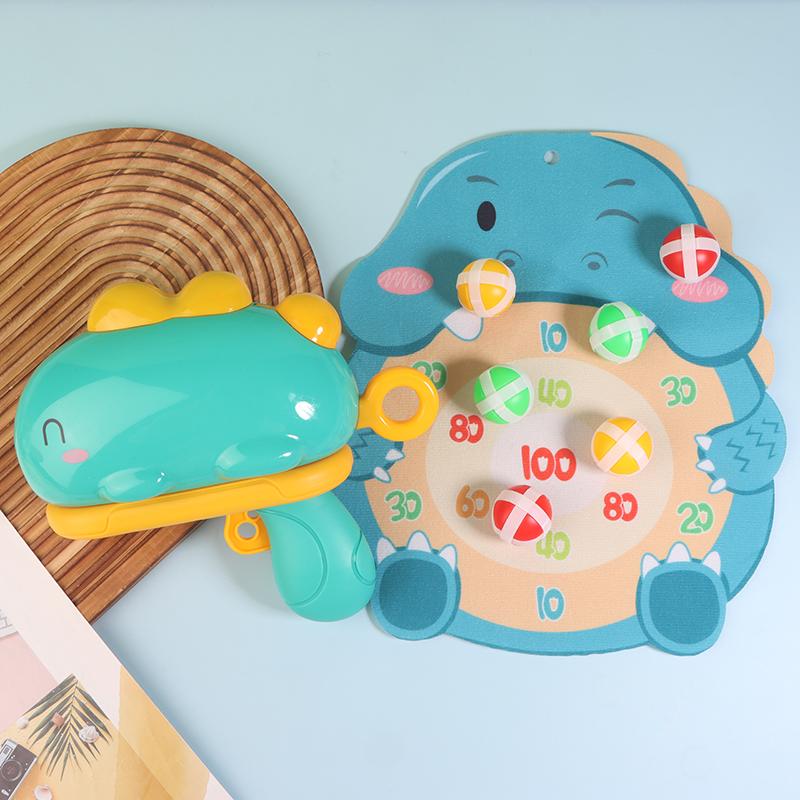 1 Set Catapult Target Dart Board Sport Softball Interactive Toys For Boys Girls Gift Kids Cartoon Dinosaur Sticky Ball Gun Toy