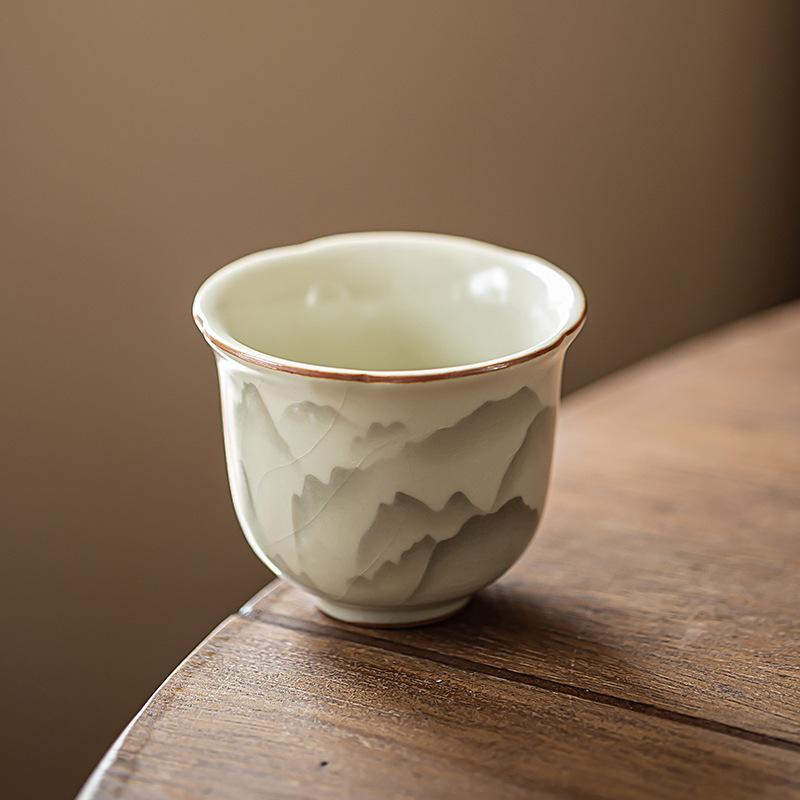 55ml Retro Piec Ru Ceramiczna Filiżanka do Herbaty z Kwiatowym Brzegiem Mały Krajobraz Pojedyncza Filiżanka Mistrzowska Degustacyjna Miseczka do Herbaty Kubki Zestaw do Herbaty Kung Fu Naczynia do Herbaty