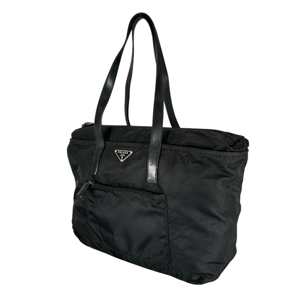 PRADA Triangular logo Tote Bag black Women used
