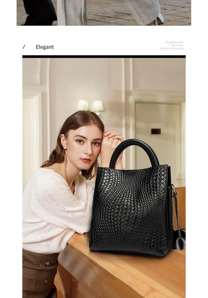 2026 Women's Genuine Cowhide Handbag - Large Capacity, New Woven Pattern Mother's Tote