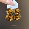 K Real Gold Electroplated Tiger's Eye Stone Flower C-shaped Earrings European and American Retro Court Style Earrings Light Luxury High-end Earrings