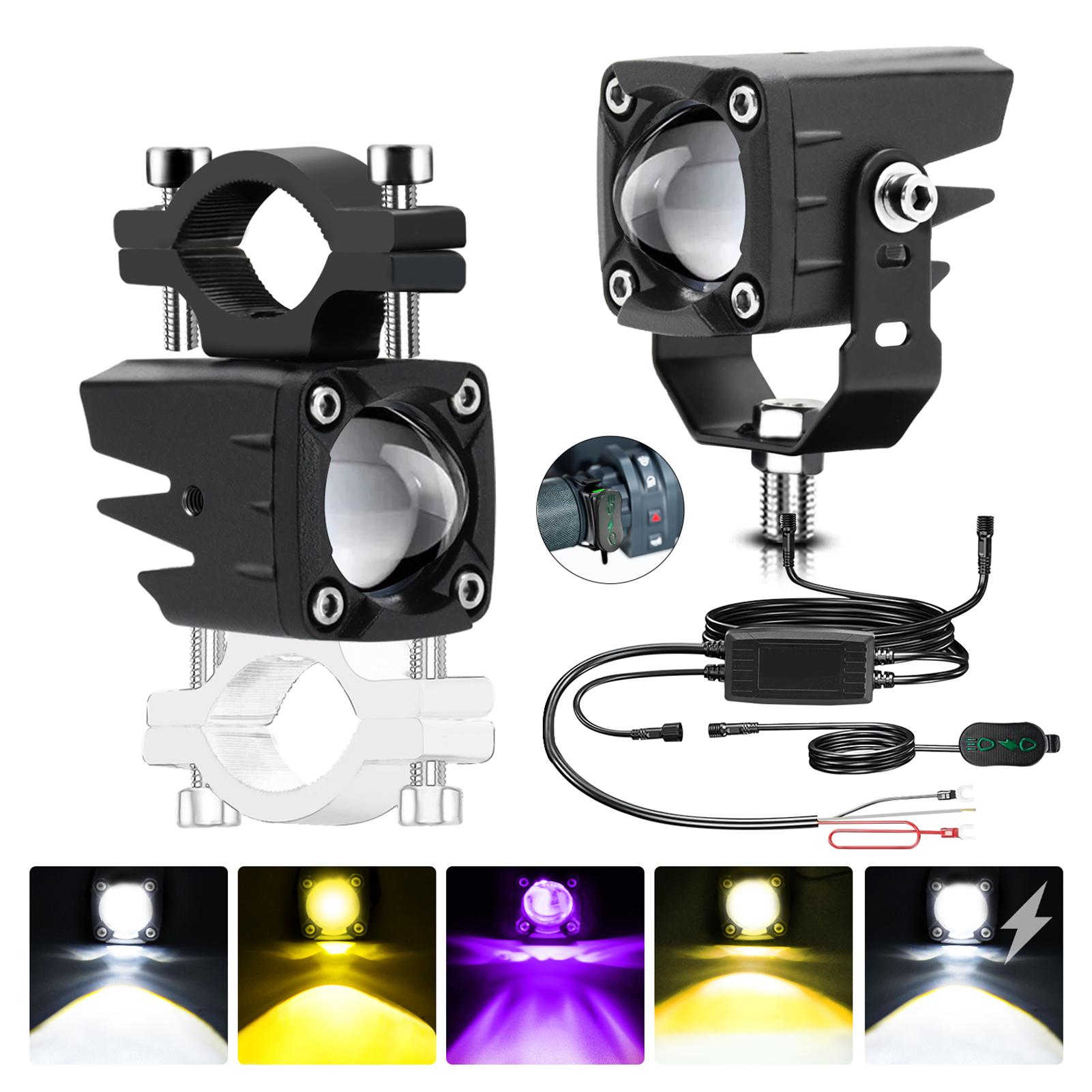2PCS Motorcycle Auxiliary Lights 120W 18000LM High Power Spotlights for Purple Eye Ambient Light 5 Lighting Modes IP68