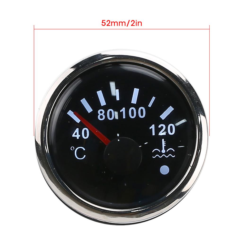 Water Temperature Display 2in Cooling Water Temperature Gauge 40‑120℃ Smart Alarm IP67 Waterproof 12V/24V 0‑190ohm Sensor