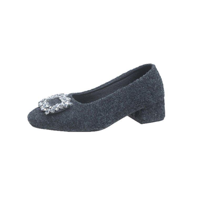 

[youshilai] French retro woolen temperament shallow mouth low heel rhinestone single shoes women s 2025 spring single shoes 40