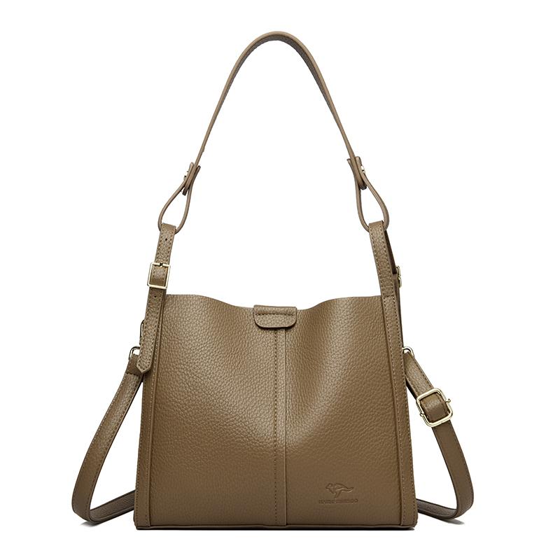 2025 Solid Color Shoulder Bag for Women High-quality Soft Leather Casual Tote Bag Ladies Vintage Crossbody Messenger Handbag Sac
