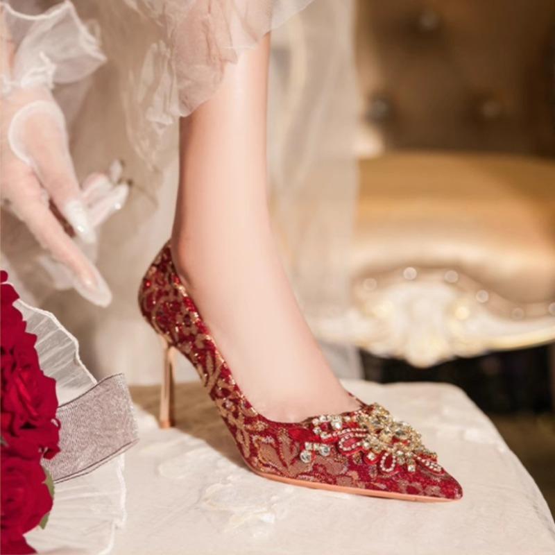 Fashion Women High Heel Shoes Elegant Fashion Pointed Tip Fine High Heels Womens Water Diamond Banquet Party Wedding Shoes Zapatos Mujer
