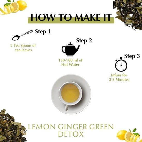 TEA SENSE Lemon Ginger Green Detox | Loose Leaf | 100g | Green Tea with Lemon Peels, Ginger, Spearmint, Cardamom Seeds & Moringa