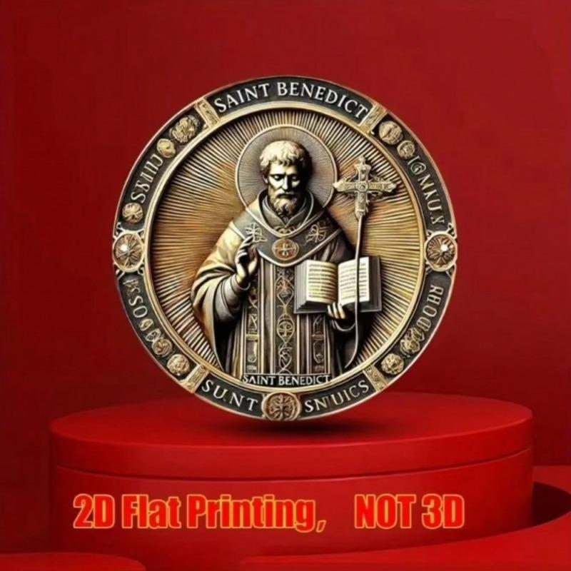 Vintage Saint Benedict Metal Wall Art Round Aluminum Sign Home Bar Office Decor