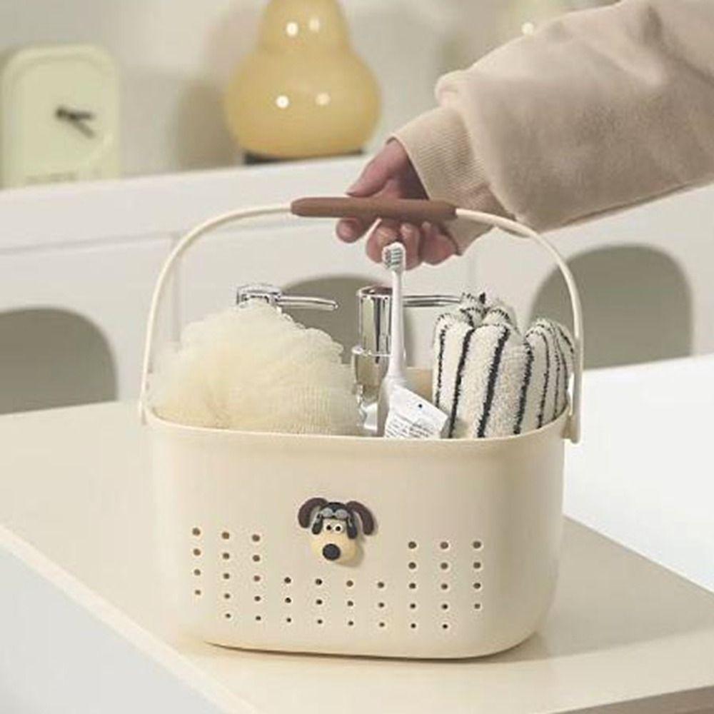 

Large Capacity Bath Drain Basket Hollow Tote Toiletry Basket Shower Storage Basket for Home бежевий