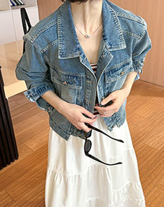 Juzhi Korean Retro High Waist Denim A-Line Short Skirt