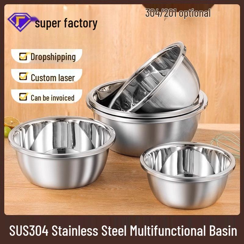 Extra Thick 304 Stainless Steel Household Deep Soup and Mixing Basin