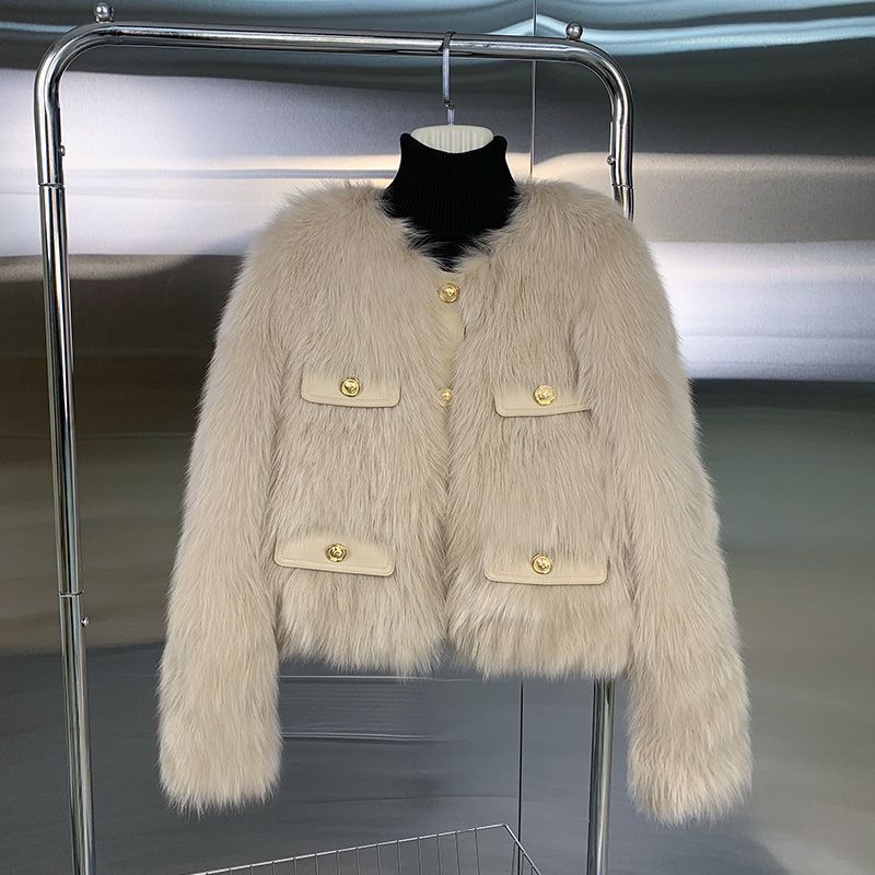 Imitation fox fur jacket for women, spring, autumn and winter, small thickened short fur integrated fur jacket for women
