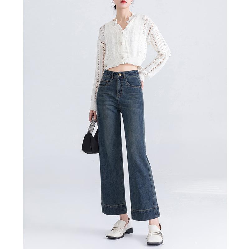 

Модные девятиточечные джинсы для женщин Весенний новый стиль Маленькая высокая посадка Свободные Прямые брюки Слим 32