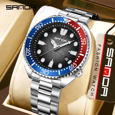 SANDA Men's Business Leisure Watch Volcanic Lava Texture Scratch Resistant Glass 3ATM Waterproof Rotating Bezel Night Light