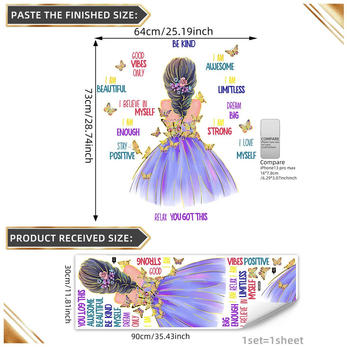 

A Variety Of Creative Girls Back English Phrases Bronzing Wall Stickers Decoration Children S Room Bedroom Background Self-Adhesive Wall