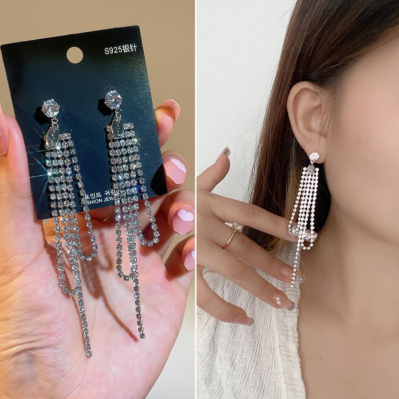 

Цирконовые серьги с кисточками, длинные серьги, модные блестящие серьги, вечерние украшения, красивые подарки, предотвращают аллергию
