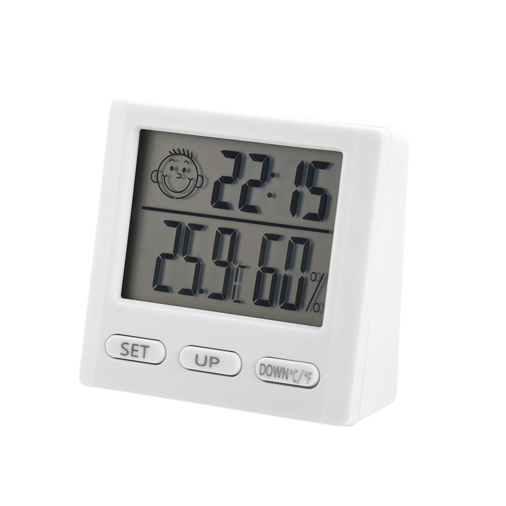

Multi-function Clock Temperature and Humidity Meter Expression Comfort Display 0~50℃(32~122℉) 20~95%RH Daily Home Life Use белый