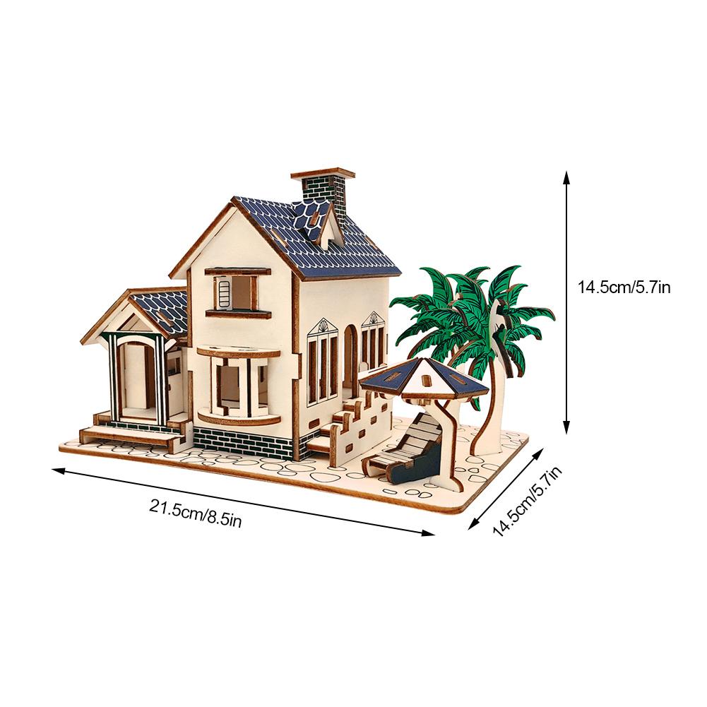 Wooden 3D Jigsaw Villa Building House Model Puzzle Toy for Kid Child Educational Toys