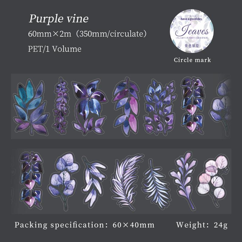 60mm*2m Beautiful PET Leaf tape Stickers aesthetic Decorative Stick Labels hand made DIY hand made Masking tape