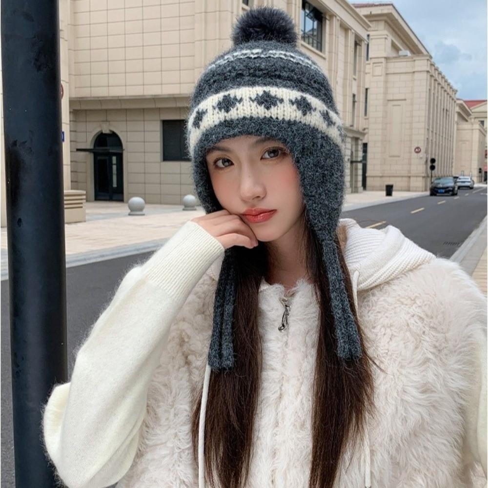 Foldable Warm Ear Protection Hat Windproof Ball Cap Fashionable Korean Knitted Hat for Outdoor Ski