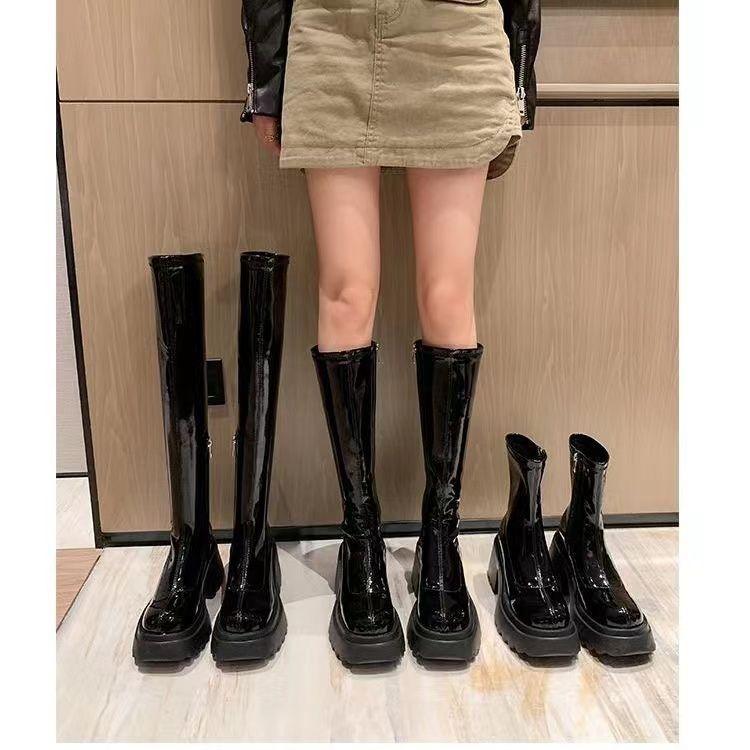 Small Heightening Elastic Boots Women's Autumn and Winter New Muffin Thick-soled Knee Boots Waterproof Table Tall Thin Knight Boots