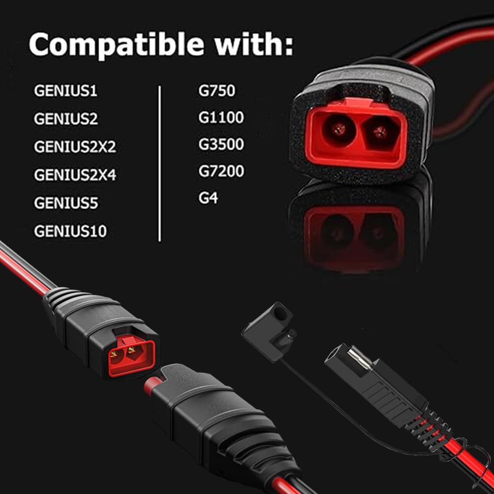SAE Connector Compatible With NOCO Genius Smart Battery Charger GC004 X-Connect 12Inch-14AWG,SAE Extension Cord Cable, 3 * 20A Fused Waterproof Plugs