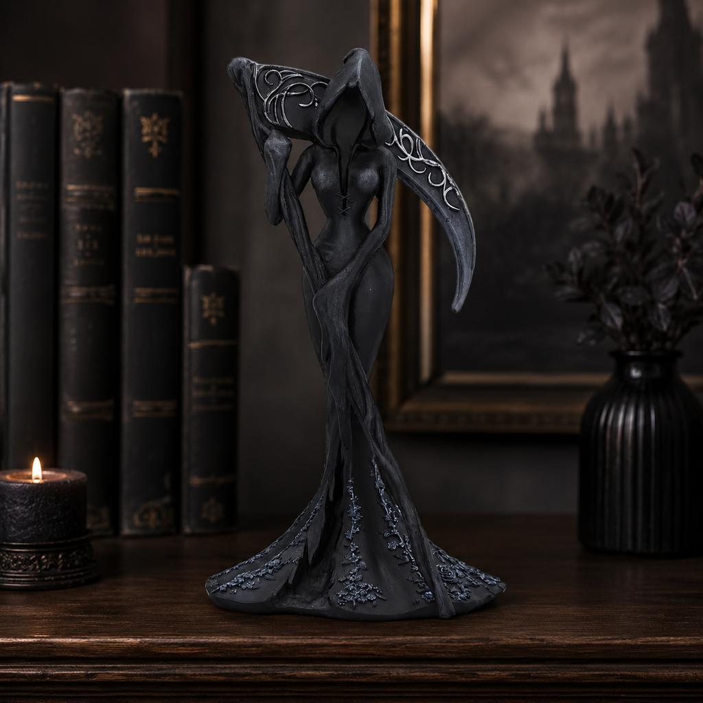 Statua Figurine Fatta a Mano in Resina del Mietitore Gotico Halloween Scrivania Scaffale Mensola Ufficio Casa Arredamento Casa Macabro Scuro Regalo