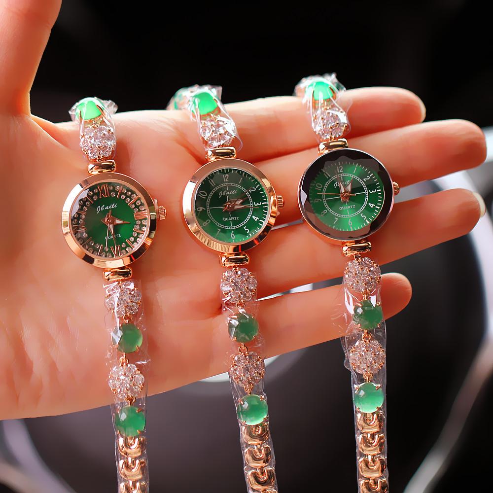 Marke Damenuhr Neu Leichter Luxus Mode Quarz Armbanduhr Leuchtend Grün Diamant Wasserdicht Weiblich Mädchen Armbanduhren