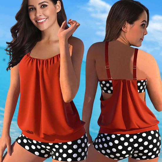 

1 Set Women Swimsuit with Chest Pad No Underwire Sleeveless Suspender Top Printed Boxers Swimming Two-piece Set Summer Beach Split Bathing Suit