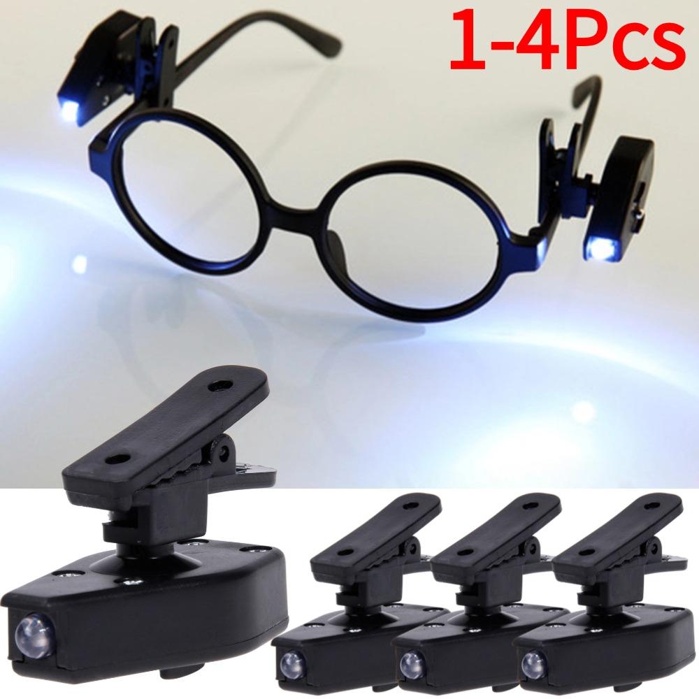 1-4Pcs Flashlight Glasses Reading Lamp Eyeglass Clip Lantern Adjustable Universal Eyeglasses Lamp Flexible Book Reading Lights