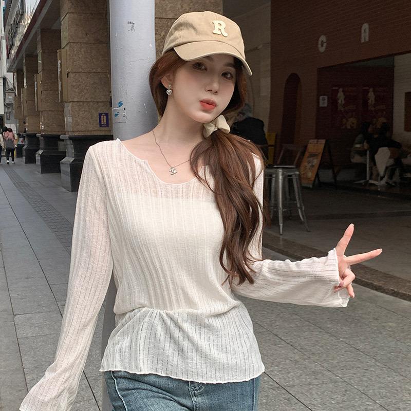 

1 Льняная блузка с солнцезащитным краем, женское пальто, летняя тонкая, чистая, свободного кроя, слегка прозрачная рубашка с длинным рукавом, топ XL fits 125-70kg грязно-белый