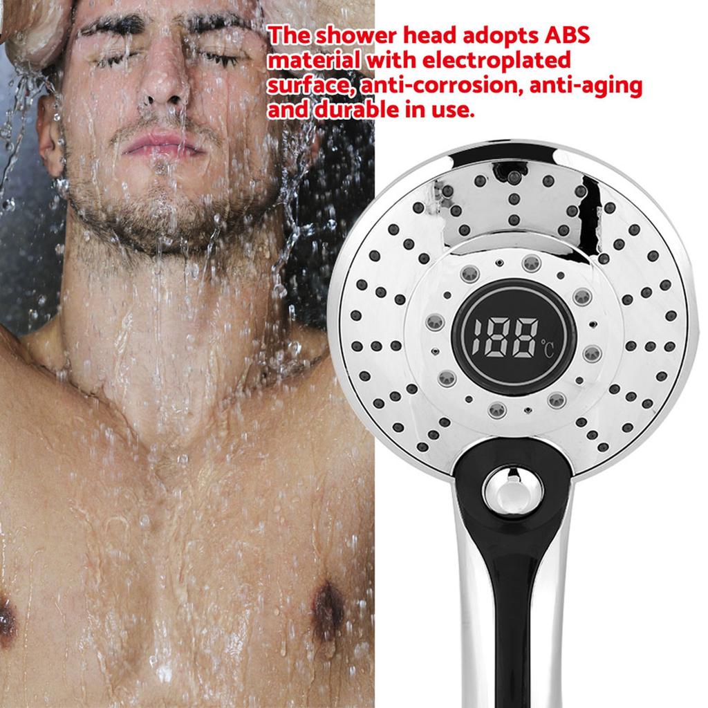 Digital Display Handheld Shower Head with 3-color Temperature Control LED Light 3 Spraying Mode Bathroom Spray Head