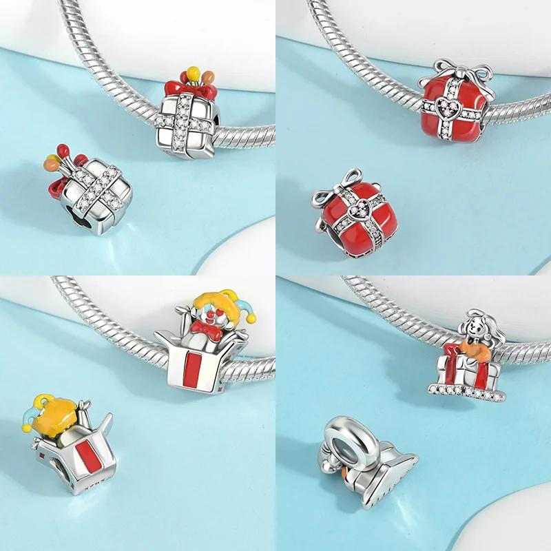 Coppergift Box Charm Luminous Beads Fits Brand Bracelet Diy Merry Christmas Fine Jewelry Pendant For Women Gift