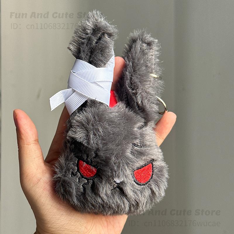 Gothic Bunny Plush Keychain Rabbitbag Charm With Bandage Desian Kawaii Key Ring Pendant Car Bag Ornament Fans Gift