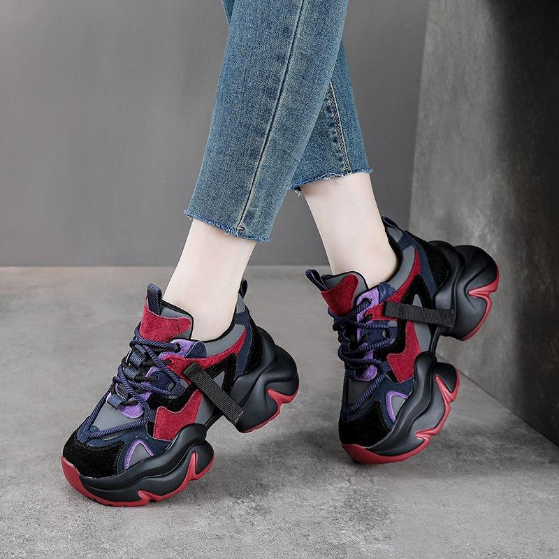 Nové univerzální výškově zvyšující dad shoes pro ženy, nové kožené sportovní a volnočasové boty na silné podrážce, prodyšné malé dámské boty