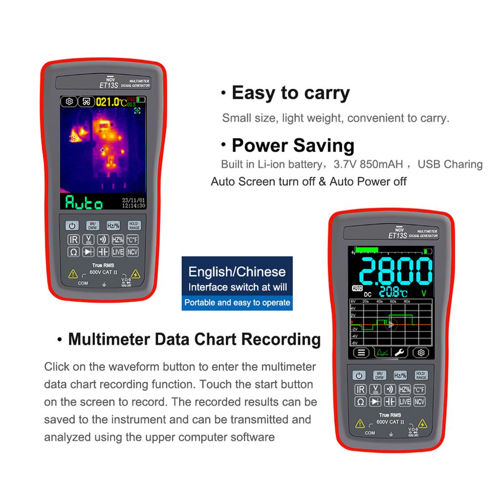 Thermal Imager with Multimeter Function Infrared Camera 192x192 Resolution 2.8 Inch LCD Screen 9999 Counts Voltage