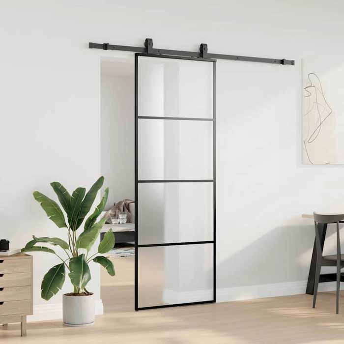 VidaXL Sliding Door Hardware Kit Black 76x205 Cm ESG Glass, Interior Door, Interior Barn Door, Door 3375857