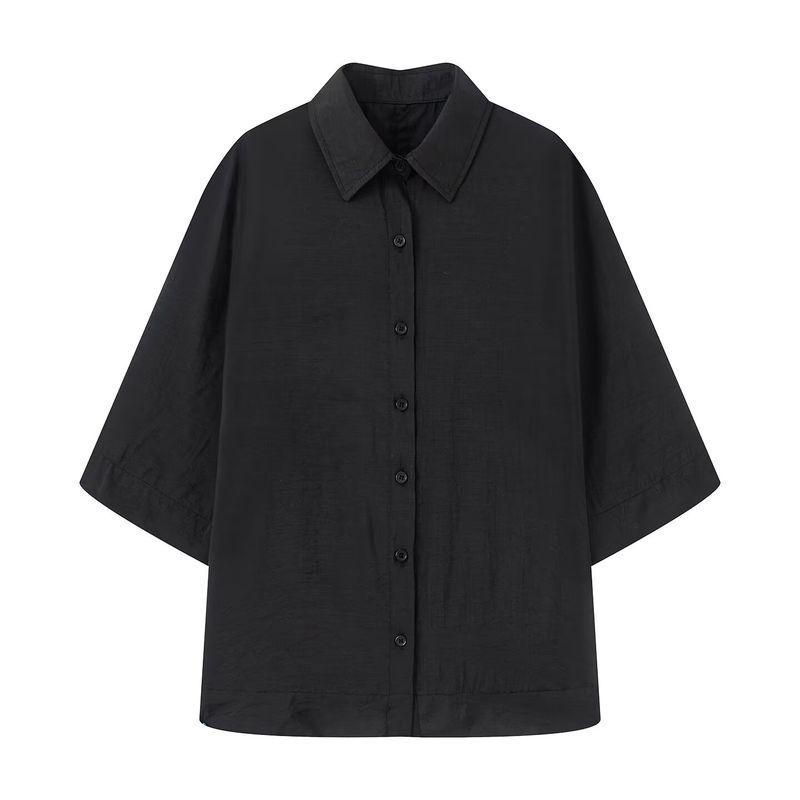 Kaslead New Arrival Women's Clothing Fashion Style Fashion Minimalist All-Matching Lapel Short Sleeve Casual Temperament Shirt