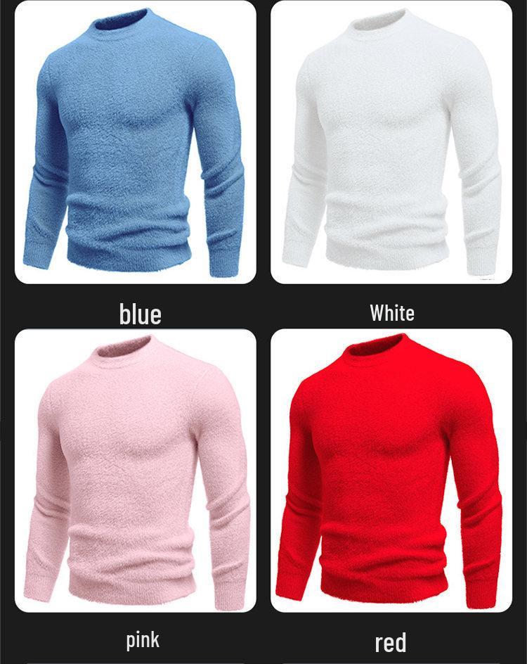 2025 Winter Men's Faux Mink Fur Round Neck Pullover Knitwear - Youth Fashion Casual Base Layer