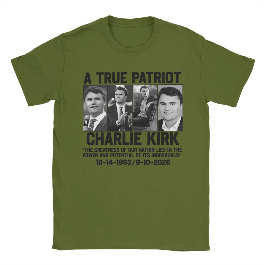 Unique A True Patriot Charlie Kirk T-Shirt for Men Crew Neck Cotton T Shirt  Short Sleeve Tee Shirt Printing Clothes